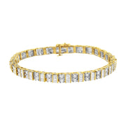 Bids.com 10K Yellow Gold 4.0 Cttw Alternating Baguette & Round Cut Diamond Bezel- & Prong-Set 7" Tennis Bracelet (G-H Color, SI1-SI2 Clarity) Bracelets White Smoke Yellow.Gold / 7