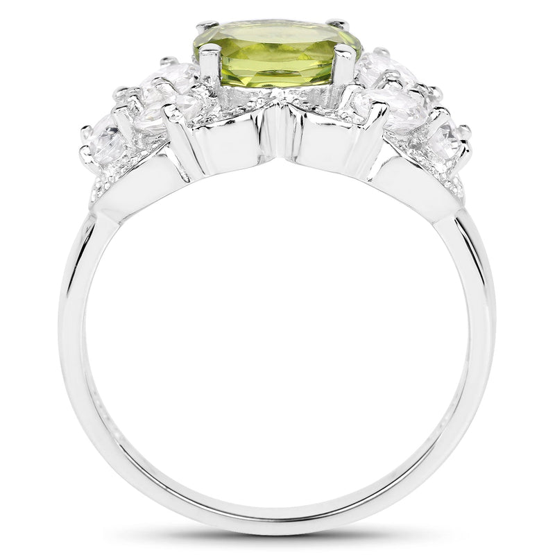 Bids.com 2.70 Carat Genuine Peridot and White Zircon .925 Sterling Silver Ring Rings White Smoke size 7.00,size 8.00,size 9.00,size 5.00,size 6.00,size 10.00