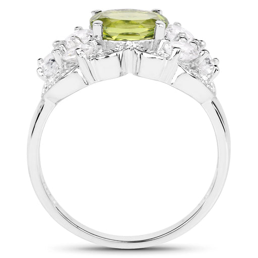 Bids.com 2.70 Carat Genuine Peridot and White Zircon .925 Sterling Silver Ring Rings White Smoke size 7.00,size 8.00,size 9.00,size 5.00,size 6.00,size 10.00