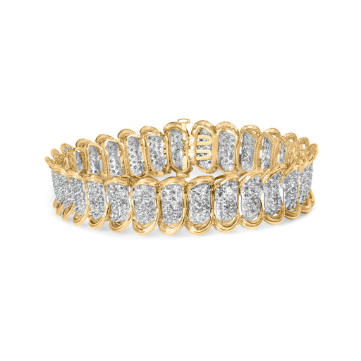 Bids.com 10K Yellow Gold 4.00 Cttw Pave Diamond Classic Link 7" Bracelet (I-J Color, I2-I3 Clarity) Bracelets White Smoke Yellow.Gold / 4