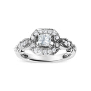 Bids.com 14K White Gold Diamond 3/4 Cttw Diamond Halo Style and Woven Shank Engagement Ring (G-H Color, VS2-SI1 Clarity) - Size 7 Rings White Smoke 7 / White.Gold