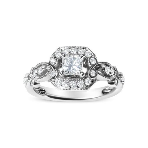 Bids.com 14K White Gold Diamond 3/4 Cttw Diamond Halo Style and Woven Shank Engagement Ring (G-H Color, VS2-SI1 Clarity) - Size 7 Rings White Smoke 7 / White.Gold