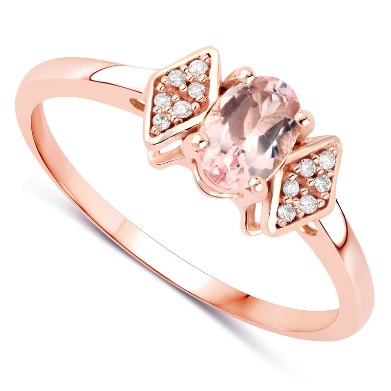 Bids.com 0.46 Carat Genuine Morganite and White Diamond 14K Rose Gold Ring Rings White Smoke size 7.00,size 5.00,size 6.00,size 8.00,size 9.00