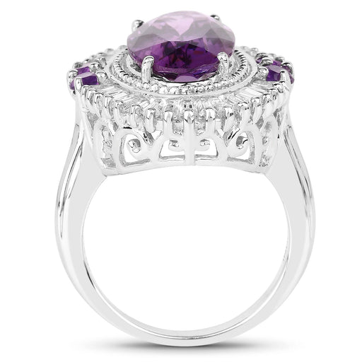 Bids.com 7.96 Carat Genuine Amethyst and White Topaz .925 Sterling Silver Ring Rings White Smoke size 7.00,size 5.00,size 11.00,size 6.00,size 8.00,size 9.00