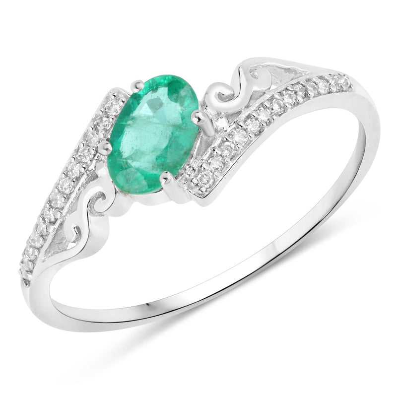 Bids.com 0.51 Carat Genuine Zambian Emerald and White Diamond 14K White Gold Ring Rings White Smoke size 7.00,size 5.00,size 6.00,size 8.00,size 9.00