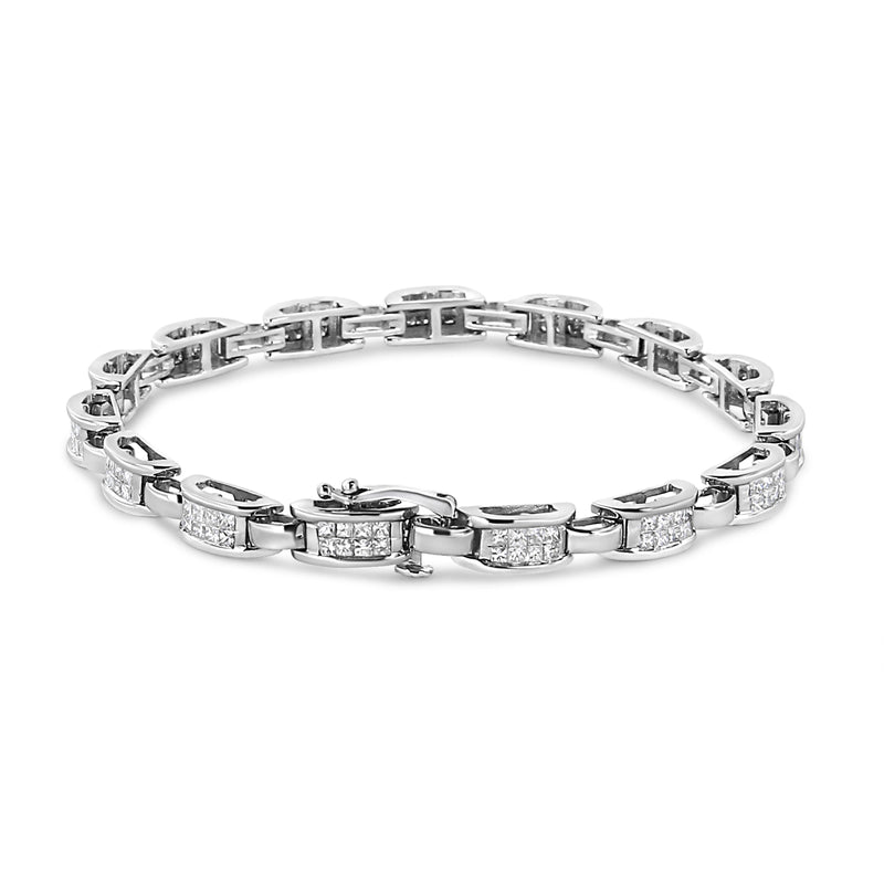 Bids.com 14K White Gold 2.00 Cttw Invisble-Set Princess Diamond Link Bracelet (I1-I2 Clarity, I-J Color) - 7.25" Bracelets White Smoke White.Gold / 7.25