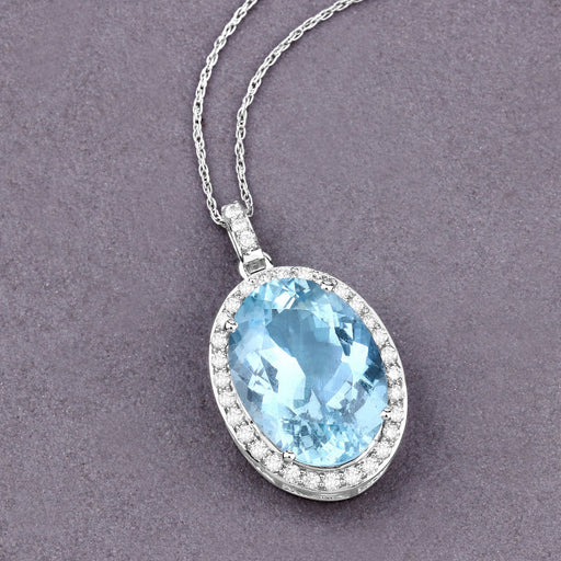 Bids.com 9.59 Carat Genuine Aquamarine and White Diamond 14K White Gold Pendant Pendants Slate Gray