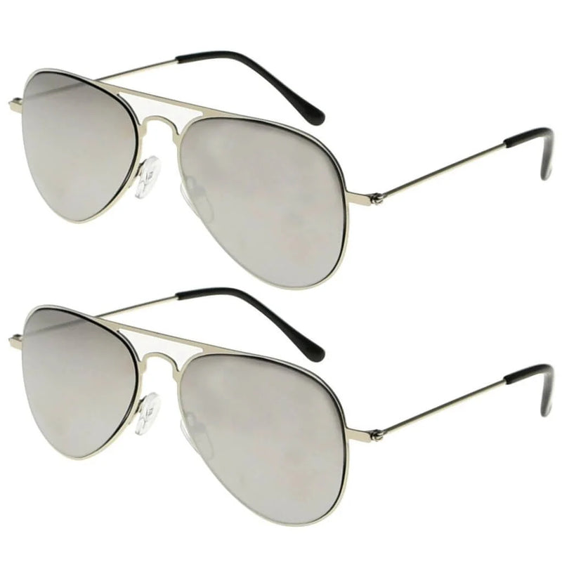 eyekeeper.com 2 Pack 3-10yr Old Kids Child Pilot Metal Sunglasses S15016 Sunglasses White Smoke Silver Silver Mirror