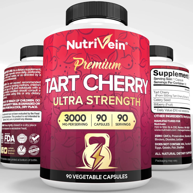 Nutrivein Nutrivein Premium Tart Cherry Capsules 3000mg - 90 Capsules VI-AGZV-6330 Gray
