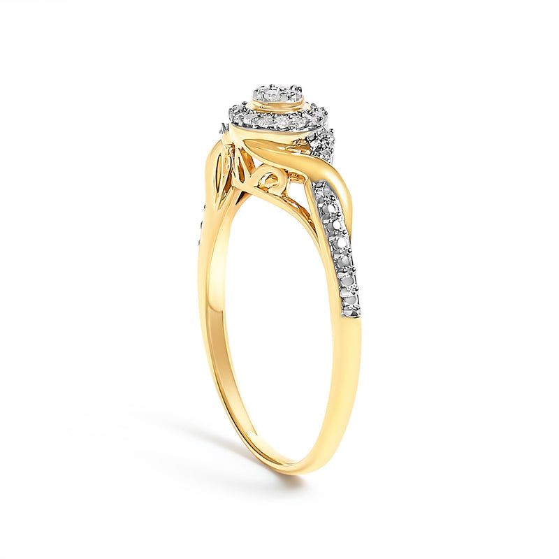 Bids.com 10K Yellow Gold 1/10 Cttw Diamond Swirl and Halo Promise Ring (I-J Color, I3 Clarity) - Size 7 Rings White Smoke 7 / Yellow.Gold,6 / Yellow.Gold,8 / Yellow.Gold,9 / Yellow.Gold,6.5 / Yellow.Gold,7.5 / Yellow.Gold,8.5 / Yellow.Gold,9.5 / Yellow.Gold
