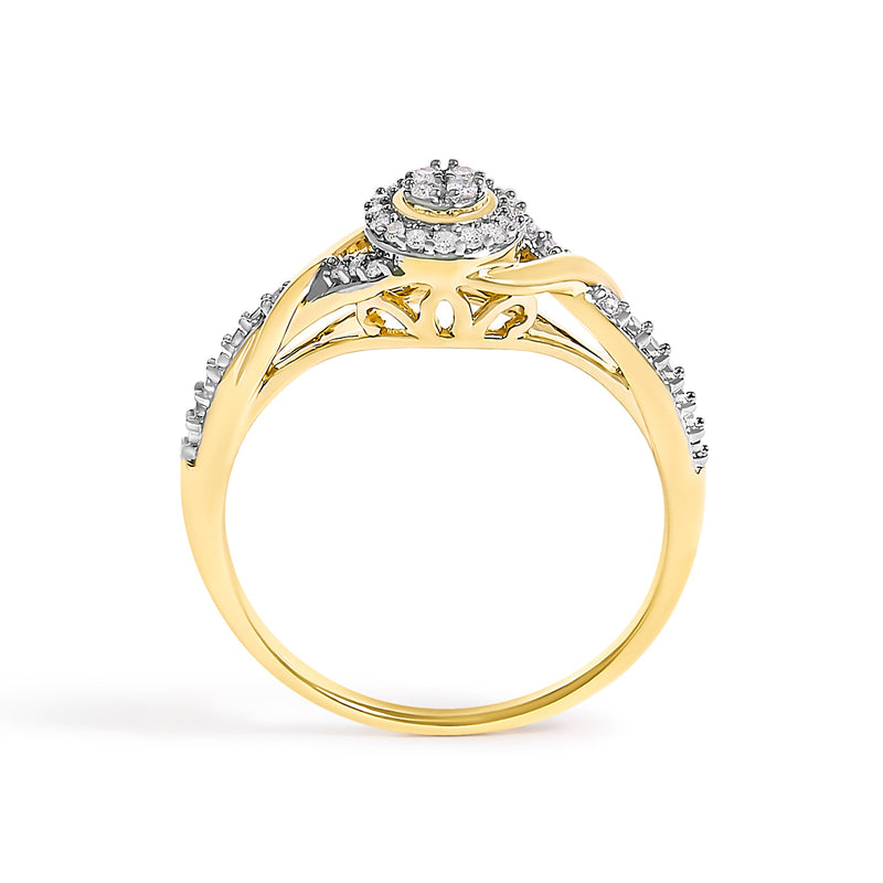 Bids.com 10K Yellow Gold 1/10 Cttw Diamond Swirl and Halo Promise Ring (I-J Color, I3 Clarity) - Size 7 Rings White Smoke 7 / Yellow.Gold,6 / Yellow.Gold,8 / Yellow.Gold,9 / Yellow.Gold,6.5 / Yellow.Gold,7.5 / Yellow.Gold,8.5 / Yellow.Gold,9.5 / Yellow.Gold