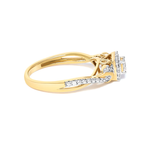 Bids.com 10K Yellow Gold Twisted Shank 1/10 Cttw Diamond Composite Halo Engagement Ring (I-J Color, I3 Clarity) - Size 7 Rings White Smoke 7 / Yellow.Gold,6 / Yellow.Gold,8 / Yellow.Gold,9 / Yellow.Gold,6.5 / Yellow.Gold,7.5 / Yellow.Gold,8.5 / Yellow.Gold,9.5 / Yellow.Gold