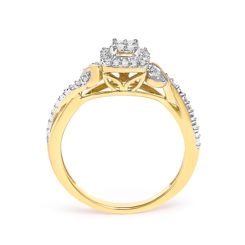 Bids.com 10K Yellow Gold Twisted Shank 1/10 Cttw Diamond Composite Halo Engagement Ring (I-J Color, I3 Clarity) - Size 7 Rings White Smoke 7 / Yellow.Gold,6 / Yellow.Gold,8 / Yellow.Gold,9 / Yellow.Gold,6.5 / Yellow.Gold,7.5 / Yellow.Gold,8.5 / Yellow.Gold,9.5 / Yellow.Gold