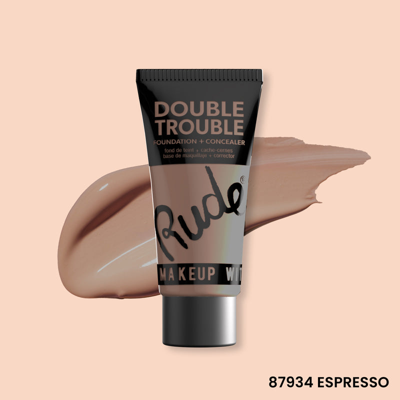 Rude Cosmetics Double Trouble Foundation and Concealer Foundation Peach Puff Espresso 20