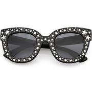 zeroUV Women's Trendy Star Rhinestone Horned Rim Sunglasses C579 Sunglasses Dark Slate Gray Black Smoke