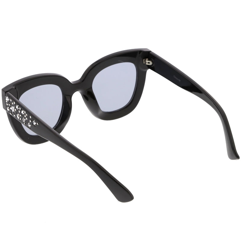 zeroUV Women's Trendy Star Rhinestone Horned Rim Sunglasses C579 Sunglasses White Smoke Black Smoke,Clear Smoke Gradient,Tortoise Amber