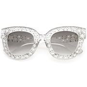 zeroUV Women's Trendy Star Rhinestone Horned Rim Sunglasses C579 Sunglasses White Smoke Clear Smoke Gradient