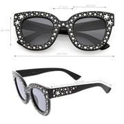 zeroUV Women's Trendy Star Rhinestone Horned Rim Sunglasses C579 Sunglasses White Smoke Black Smoke,Clear Smoke Gradient,Tortoise Amber