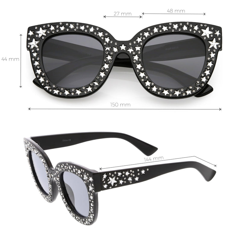 zeroUV Women's Trendy Star Rhinestone Horned Rim Sunglasses C579 Sunglasses White Smoke Black Smoke,Clear Smoke Gradient,Tortoise Amber