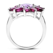 Bids.com 5.65 Carat Genuine Amethyst and Rhodolite .925 Sterling Silver Ring Rings White Smoke size 7.00,size 8.00,size 6.00,size 9.00,size 5.00,size 10.00
