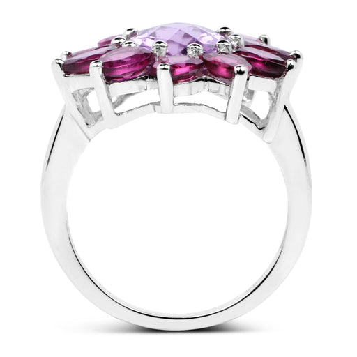 Bids.com 5.65 Carat Genuine Amethyst and Rhodolite .925 Sterling Silver Ring Rings White Smoke size 7.00,size 8.00,size 6.00,size 9.00,size 5.00,size 10.00