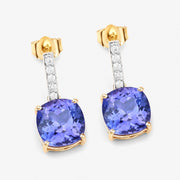 Bids.com 5.64 Carat Genuine Tanzanite and White Diamond 14K Yellow Gold Earrings Earrings White Smoke
