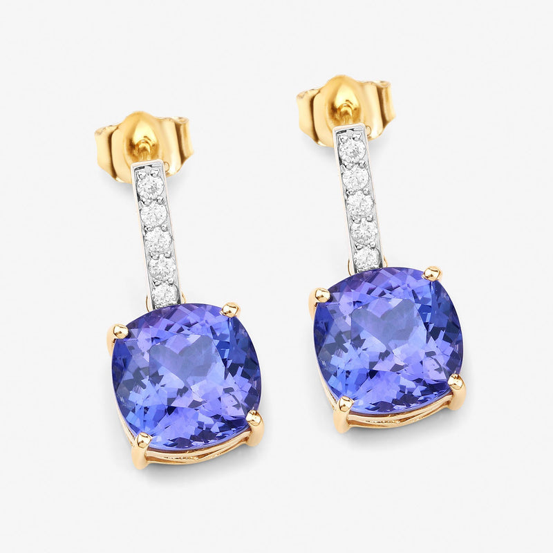 Bids.com 5.64 Carat Genuine Tanzanite and White Diamond 14K Yellow Gold Earrings Earrings White Smoke