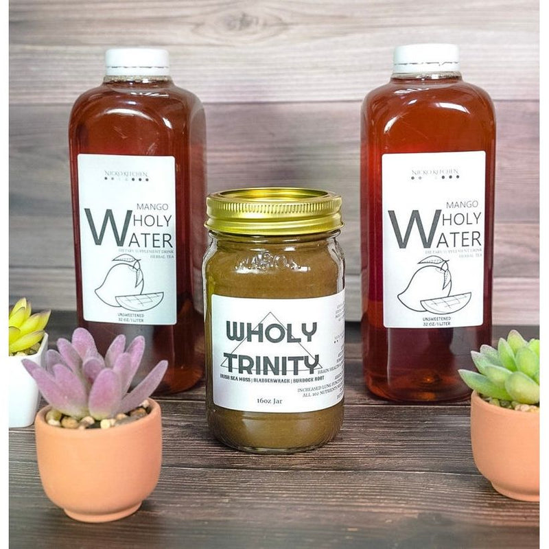Nicko Kitchen Shop Wholy Bundle | Sea Moss Gel with Bladderwrack and Burdock + Soursop Detox Tea Bottles Vitamins & Supplements Gray Egyptian & Mango,Egyptian,Mango