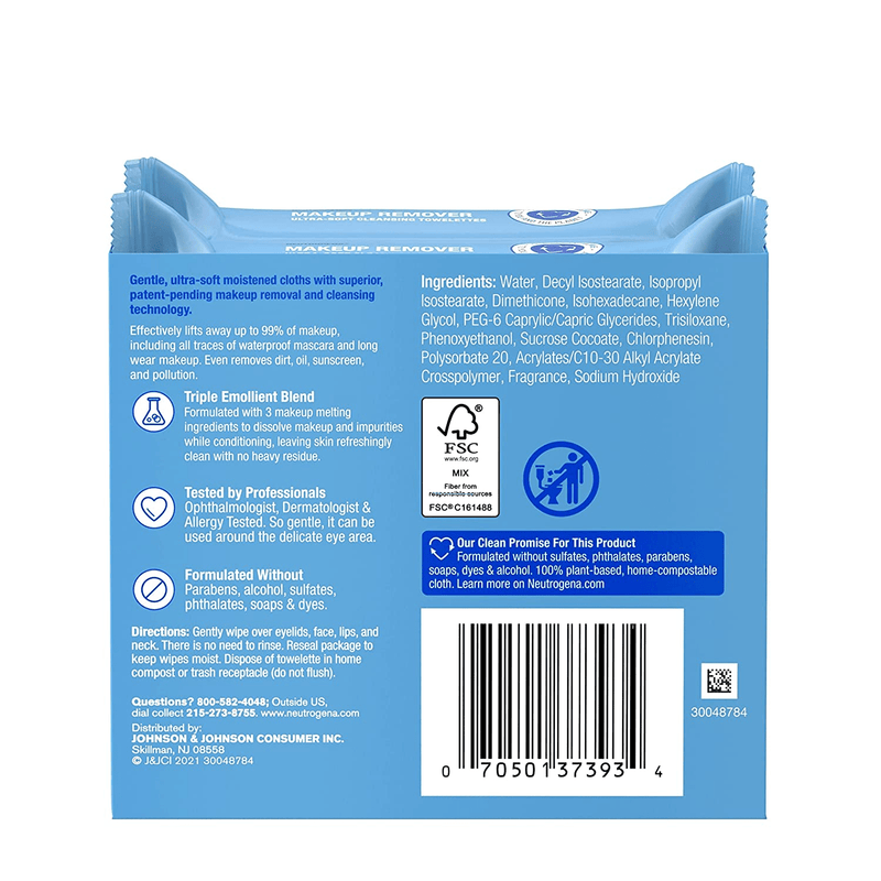Neutrogena Neutrogena Makeup Remover Face Wipes, Fragrance-Free, Twin Pack (50 Count Total) Makeup Removers Cornflower Blue