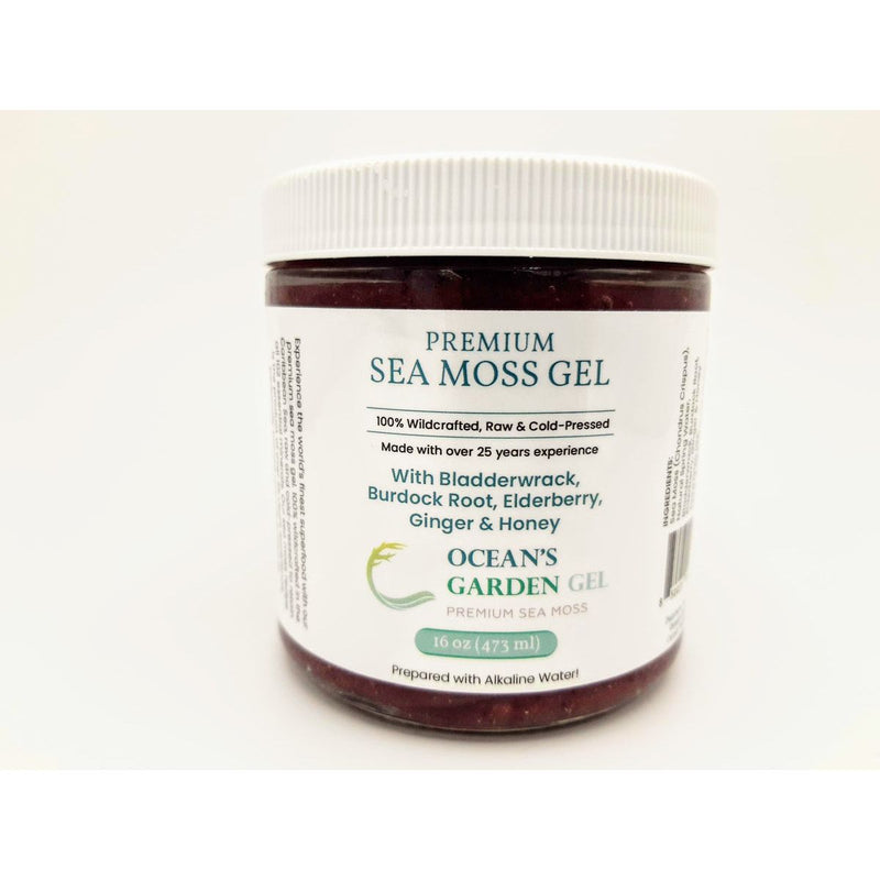 Ocean's Garden Gel Premium Sea Moss with Bladderwrack, Burdock root, and Elderberry, Ginger, and Honey (Half Case) Organic Health Beige 8oz,16oz,32oz