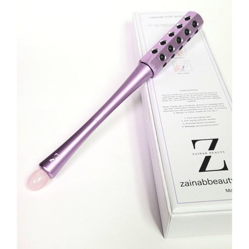 ZAQ Skin & Body Aria Germanium Massage Roller with Rose Quartz stone White Smoke