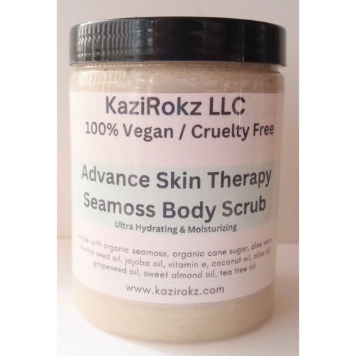 KaziRokz Sea moss Body Scrub 8oz, Advance Skin Therapy (100% Vegan / Cruelty Free)Ultra hydrating and moisturizing Skin Care Gray