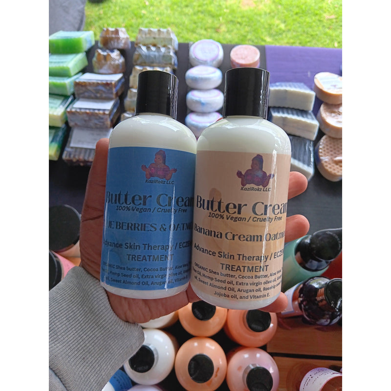 KaziRokz Advance Skin Therapy / Eczema Treatment Butter Cream Body Lotion 8oz.(100% vegan / cruelty free) Dim Gray Blue Berries and Oatmeal,Banana Oatmeal
