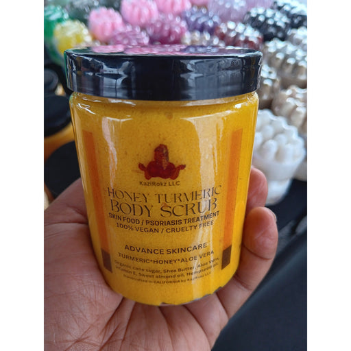 KaziRokz Honey Turmeric Body Scrub Psoriasis Treatment, 100% Vegan/ Cruelty Free. Brightens dark marks. Skin Care Sienna
