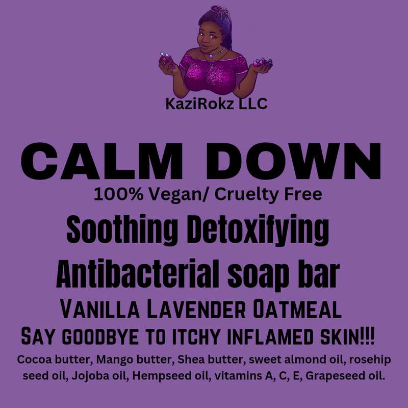 KaziRokz CALM DOWN! VANILLA LAVENDER OATMEAL! Soothing Detoxifying Antibacterial Anti-aging Anti-Itch Soap. 100% Vegan/Cruelty Free. Eczema Treatment, Psoriasis Treatment, Itchy skin/ Scalp treatment. Skin Care Slate Gray