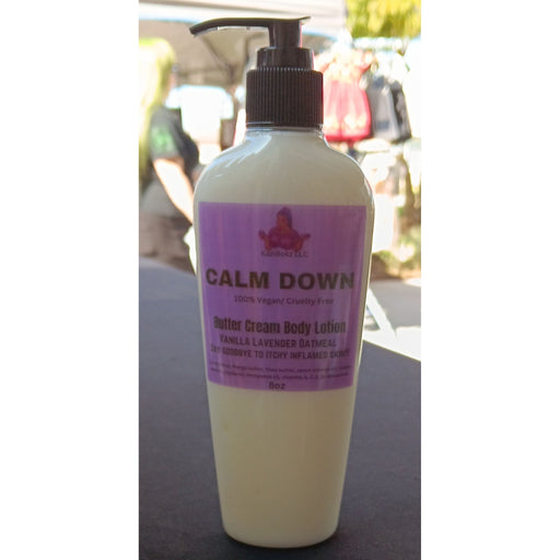 KaziRokz CALM DOWN Butter Cream Body Lotion! Vanilla Lavender Oatmeal soothing Eczema and Extreme dry skin moisturizer. 100% Vegan/ Cruelty Free, 8oz Pump Bottle. Skin Care Dim Gray