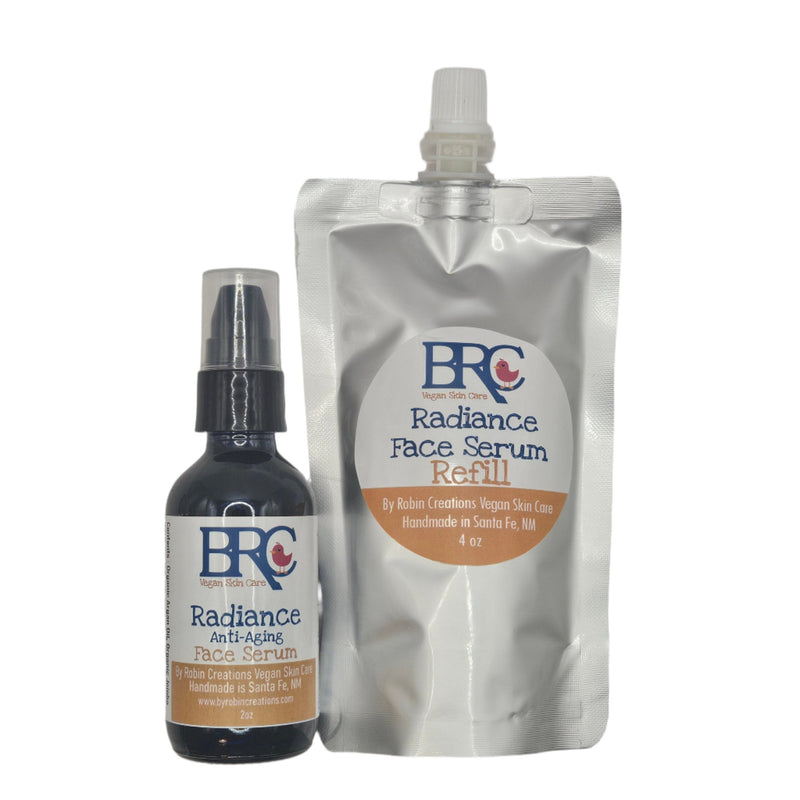 By Robin Creations Radiance Hyaluronic Acid Plumping Facial Serum Lotion & Moisturizer Gray 2 oz Glass Bottle / Original (blend of face-loving essential oils),2 oz Glass Bottle / Unscented,4 oz Refill Pouch / Original (blend of face-loving essential oils),4 oz Refill Pouch / Unscented,4 oz Refill Pouch w/ Metal Funnel / Original (blend of face-l