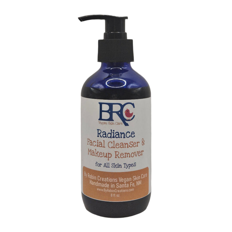 By Robin Creations Radiance Facial Cleanser & Makeup Remover Pads for All Skin Types White Smoke 8oz Liquid in a Glass Pump Bottle Only (No Pads)