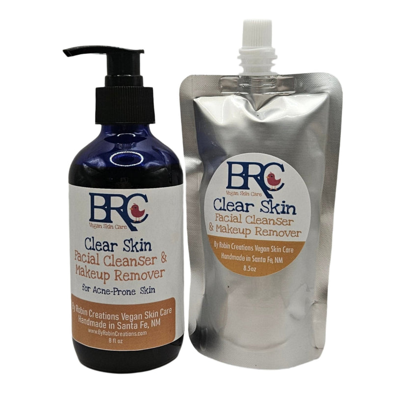 By Robin Creations Clear Skin Facial Cleanser & Makeup Remover Pads for Acne-Prone Skin Facial Cleansers White Smoke 20 Washable Organic Cotton Pads + 8oz Liquid in a Glass Pump Bottle,8.5oz Refill pouch LIQUID ONLY (No Pads or Bottle),17oz Refill pouch LIQUID ONLY (No Pads or Bottle),8oz Liquid in a Glass Pump Bottle Only (No Pads),Replacement 8oz Glass Pump Bottle Onl