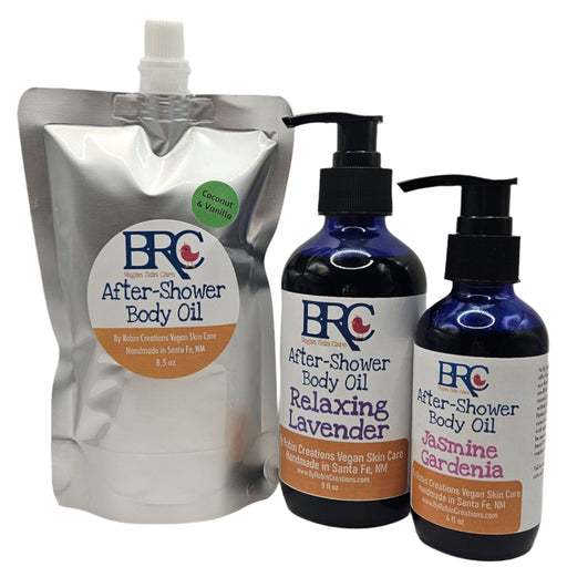 By Robin Creations Organic After-Shower Silky Body Oil Deodorant & Body Care Dark Gray 4 oz Glass Pump Bottle / Lemongrass-Eucalyptus,4 oz Glass Pump Bottle / Jasmine Gardenia,4 oz Glass Pump Bottle / Relaxing Lavender,4 oz Glass Pump Bottle / Pink Grapefruit & Rose,4 oz Glass Pump Bottle / Lavender Pine,4 oz Glass Pump Bottle / Coconut Van
