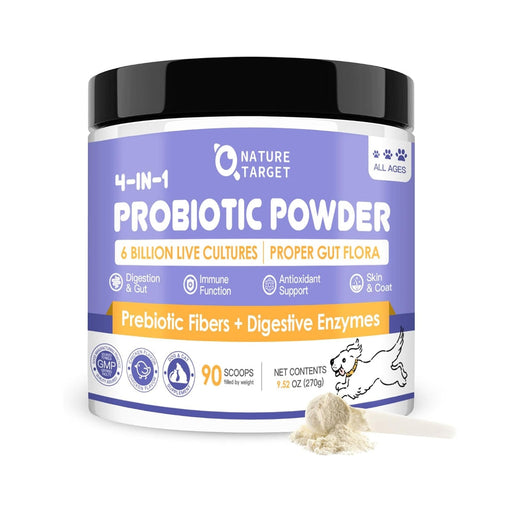 Nature Target 4-in-1 Probiotics for Dogs & Cats, 90 Scoops Pet Vitamins Supplements White Smoke