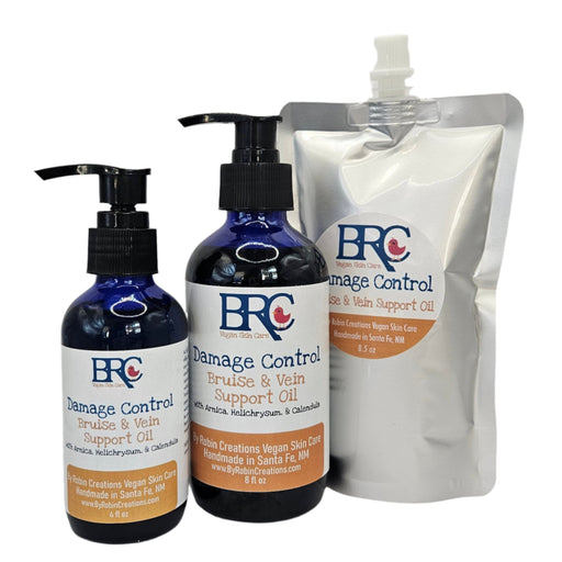 By Robin Creations Damage Control Bruise & Varicose Vein Support Oil Deodorant & Body Care White Smoke 4 oz Glass Pump Bottle,8 oz Glass Pump Bottle,8.5 oz Refill Pouch