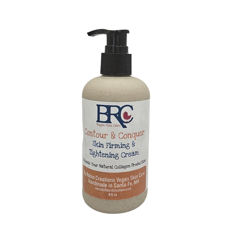 By Robin Creations Contour & Conquer Natural Skin Firming & Tightening Body Cream Lotion & Moisturizer White Smoke 8oz Biodegradable Wheat Straw Bottle