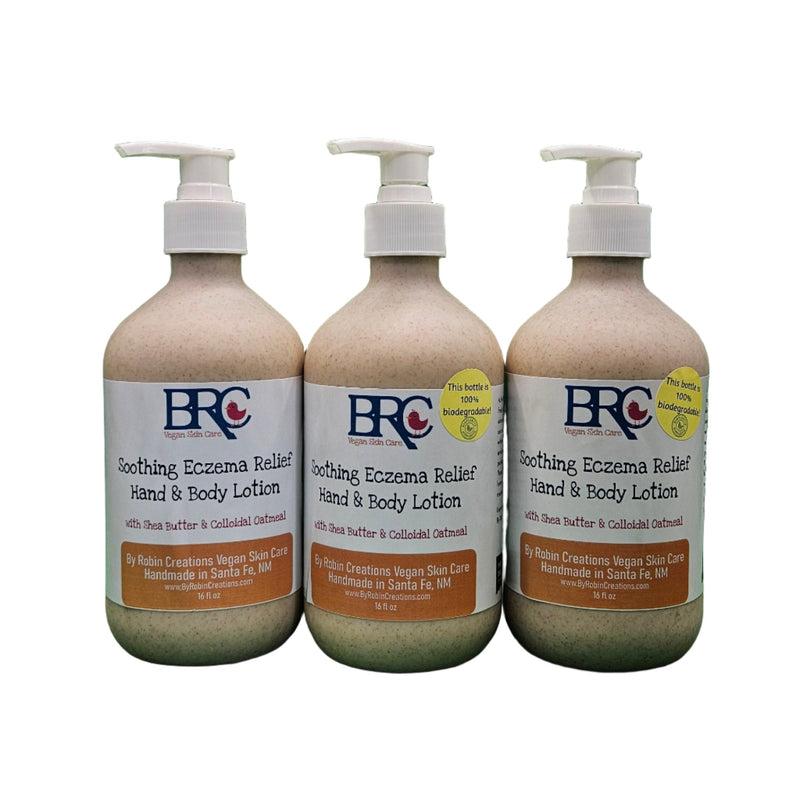 By Robin Creations Eczema Relief Hand & Body Lotion Lotion & Moisturizer White Smoke 3 x 16 oz Biodegradable Wheat Straw Bottles