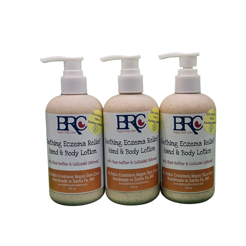 By Robin Creations Eczema Relief Hand & Body Lotion Lotion & Moisturizer White Smoke 3 x 8 oz Biodegradable Wheat Straw Bottles