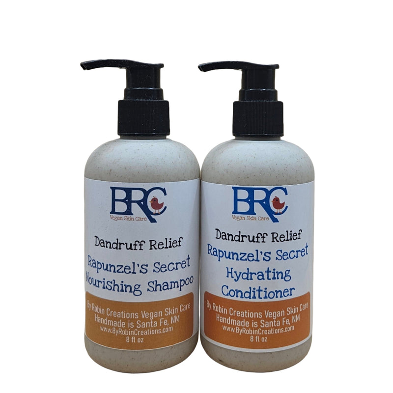 By Robin Creations Rapunzel's Secret Soothing Dandruff Relief Liquid Shampoo & Conditioner Set Shampoo & Conditioner White Smoke 1 Set 8 oz Biodegradable Pump Bottles