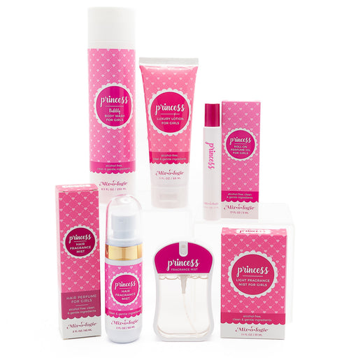MIXOLOGIE Mixologie Princess for Girls White Smoke Roll-On Perfume Oil,Moisturizing Body Mist,Hair Fragrance Mist,Luxury Lotion,Bubbly Body Wash,Keychain Mini Rollerball,Gift Set Trio