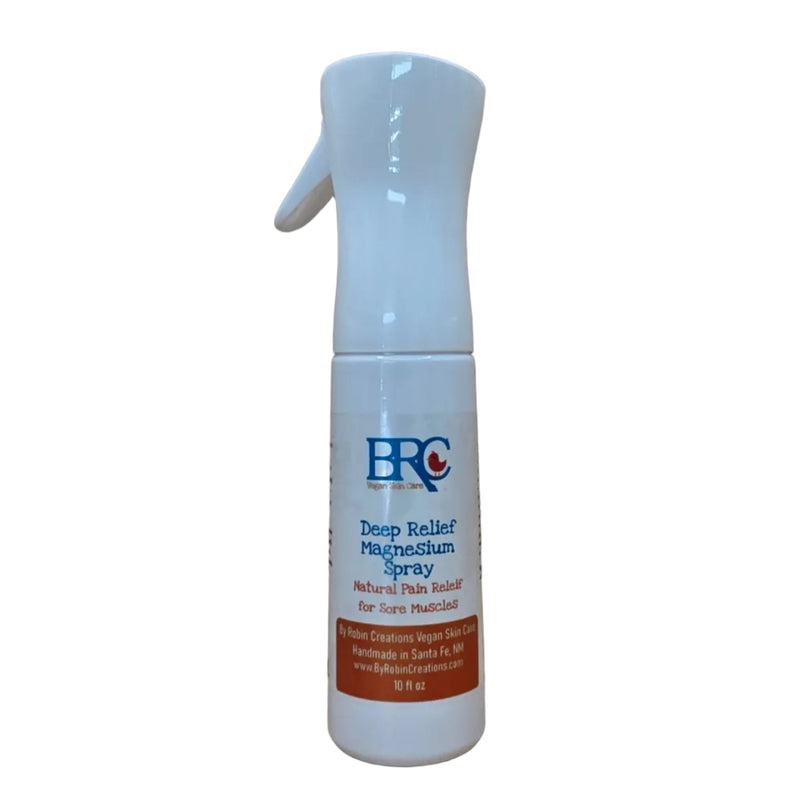 By Robin Creations Deep Relief Magnesium Spray for Sore Muscles Skin Care White Smoke 10oz Plastic Flairosol Bottle