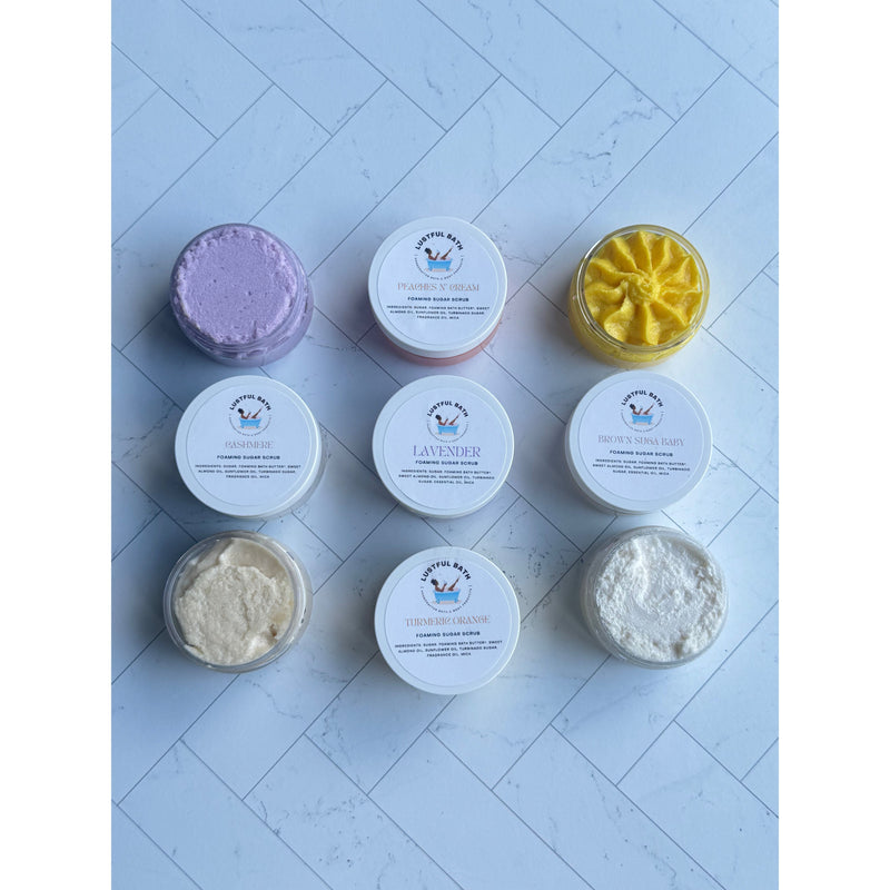 Lustful Bath, LLC FOAMING SUGAR SCRUB Sugar Scrub Light Steel Blue Brown Suga Baby / Mini,Cashmere / Mini,Glow Getter / Mini,Lavender / Mini,Peaches N Cream / Mini,Turmeric Orange / Mini