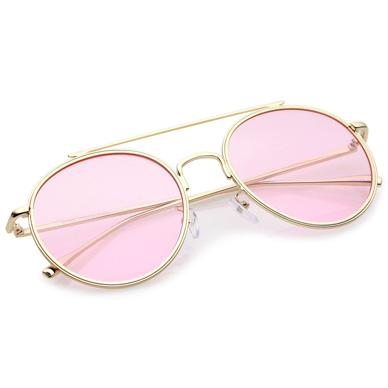 zeroUV Modern Slim Round Color Tone Aviator Sunglasses A871 Sunglasses White Smoke Gold Pink,Silver Blue,Silver Yellow,Silver Purple,Silver Red,Gold Yellow